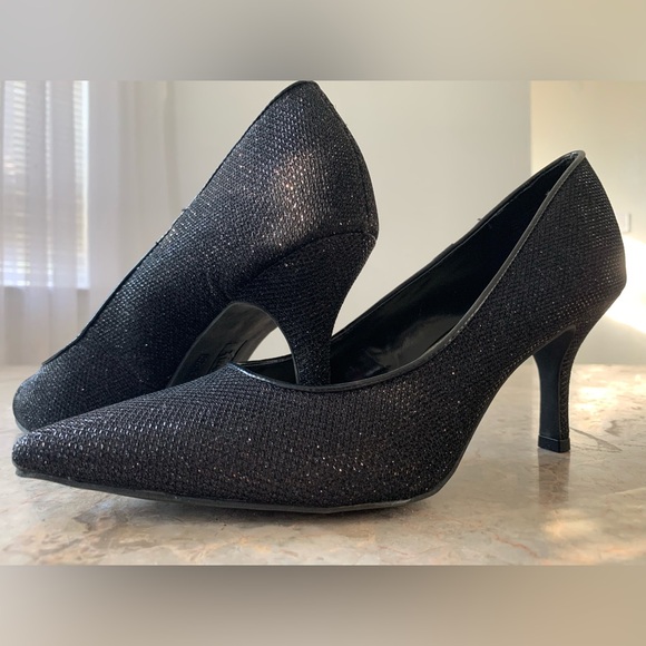 Classy Black Sparkling Pointed Toe Heels. - Picture 1 of 9